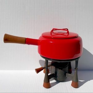 Vintage Dansk Kobenstyle Red Fondue Pot With Stand